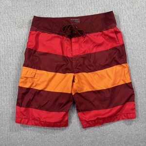 Old Navy Swim Trunks Mens M Red Orange Rugby Stripe Liner Shorts Swim‎ Surf